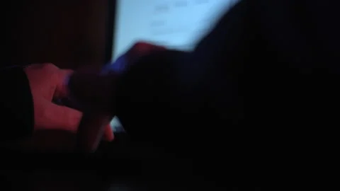 Low Close Up Female Hacker Using Laptop 4 Stock Footage 148094560