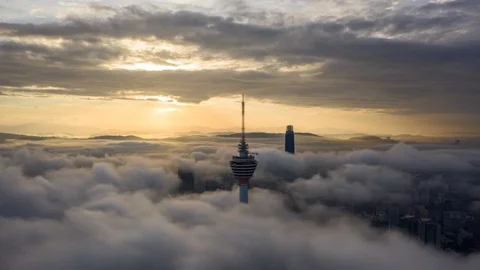 Low Cloud City center Stock Footage 121861499