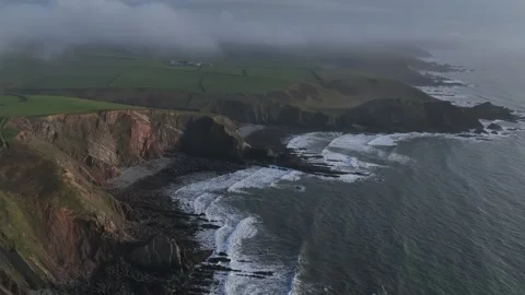 Low cloud over cliffs - Aerial/Drone shot - Hartland, Devon Stock Footage 270183754