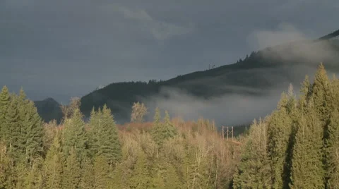 Low Clouds and Fog Drift Over Washington Mountains Stock Footage 54713737