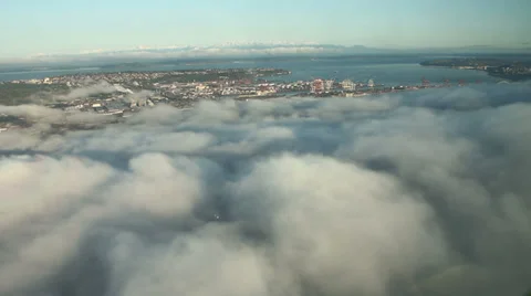 Low Clouds and Fog over Urban Area Aerial View Stock Footage 34137027