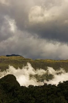 Low clouds floating over t he mountains in the eastern Andean range of Colomb Stock Photos