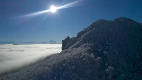 Low clouds in a mountain valley. Landscape and nature of the North Caucasus Stock Footage 284112790