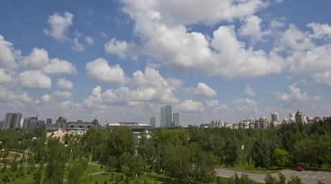 Low clouds moved above a city Stock Footage 54705606