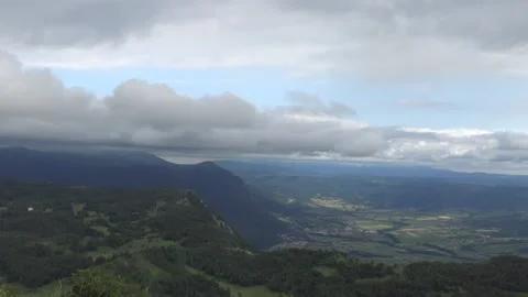 Low clouds over hills and valley Stock Footage 159074805