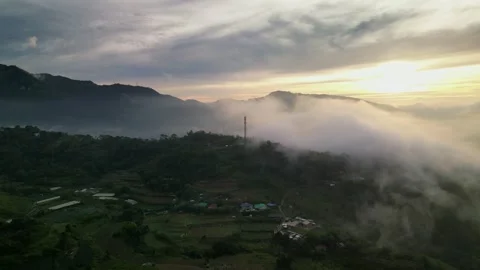 Low Clouds Over Mountainside Villages In Asin Road In Baguio City, Philippines Stock Footage 333290532