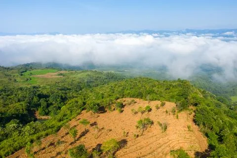 Low clouds over patchwork hills, Dien Bien Stock Photos