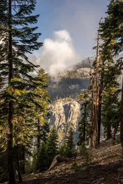 Low Clouds Rise Over Through The Canyon Of The Watchtower Foto stock