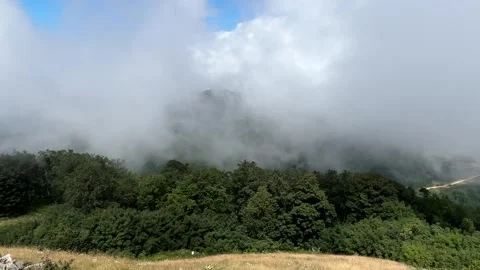 Low Clouds Rolling Over Mountain Forest in Kartepe Turkey Stock Footage 341818973