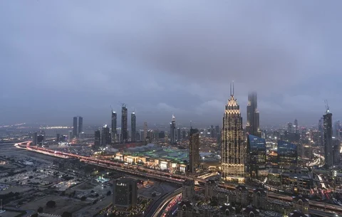 Low Clouds Sunset in Dubai DIFC Video stock 92037731