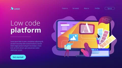 Low code development concept landing page. Stock Illustration