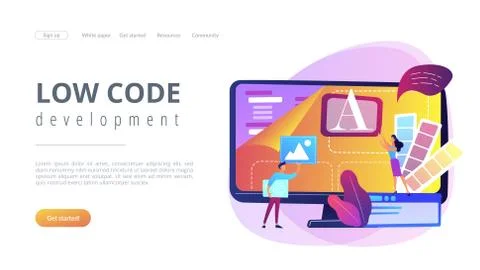 Low code development concept landing page. Stock Illustration