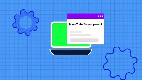 Low-code development text isolated digital technology notification message .. Stock Illustration