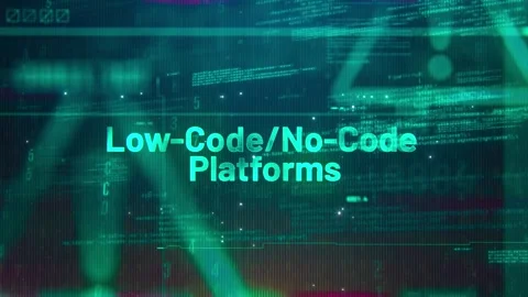 Low-Code No Code Platforms Word on High Technology Futuristic Background Stock Footage 343586436