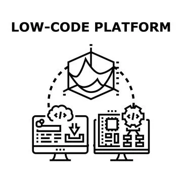 Low code platform creating digital application development software Stock Illustration