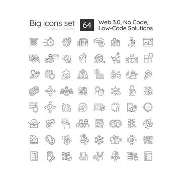 Low-code solutions linear icons set 库存插图