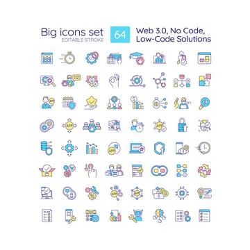 Low-code solutions RGB color icons set Stockillustratie