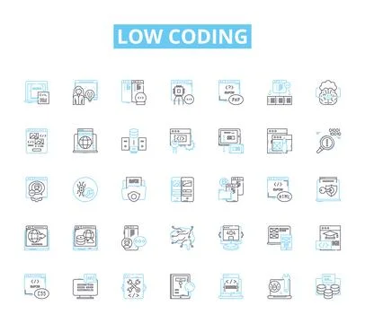 Low coding linear icons set. Simplify, Efficiency, Intuitive, Agile, Rapid 스톡 일러스트