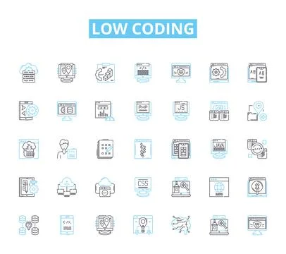 Low coding linear icons set. Simplify, Efficiency, Intuitive, Agile, Rapid 스톡 일러스트