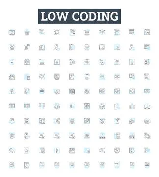 Low coding vector line icons set. No-code, Visual, Declarative, Automation Illustrazione stock