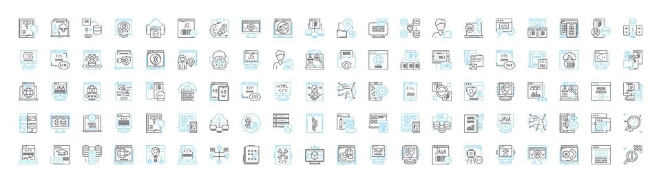 Low coding vector line icons set. No-code, Visual, Declarative, Automation 스톡 일러스트