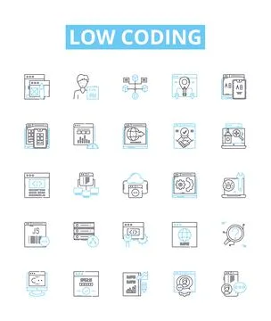 Low coding vector line icons set. No-code, Visual, Declarative, Automation 스톡 일러스트