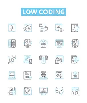 Low coding vector line icons set. No-code, Visual, Declarative, Automation 스톡 일러스트