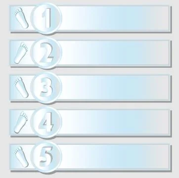 Low contrasting presentation template - five steps, options, ways with footpr Stock Illustration