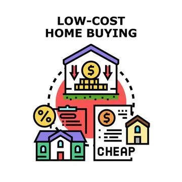 Low cost home buying process acquiring affordable property Stock-Illustration