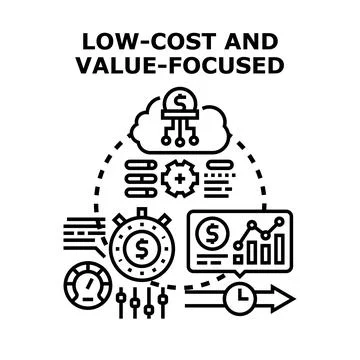 Low cost value focus financial management strategy Stock Illustration