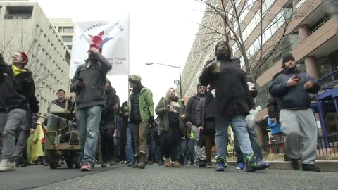 Low Crowd Angle Pro-Marijuana Inaugural Protest Vidéo 71810682