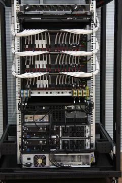 Low-current rack of electronic equipment. Stock Photos