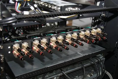 Low-current rack of electronic equipment. Stock Photos