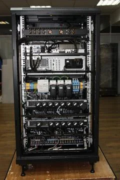 Low-current rack of electronic equipment. Stock Photos