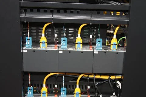 Low-current rack of electronic equipment. Stock Photos