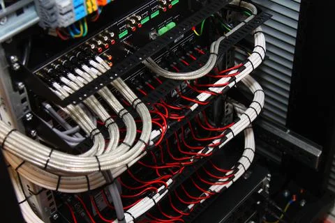 Low-current rack of electronic equipment. Stock Photos