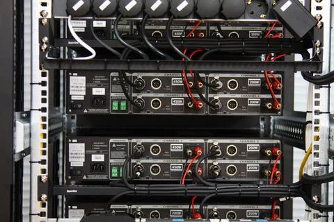 Low-current rack of electronic equipment. Stock Photos