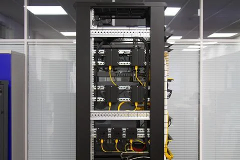 Low-current rack of electronic equipment. Stock Photos