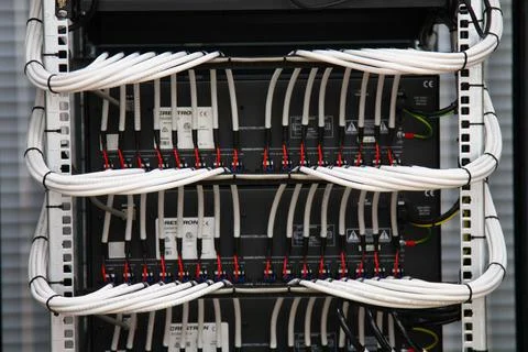 Low-current rack of electronic equipment. Stock Photos