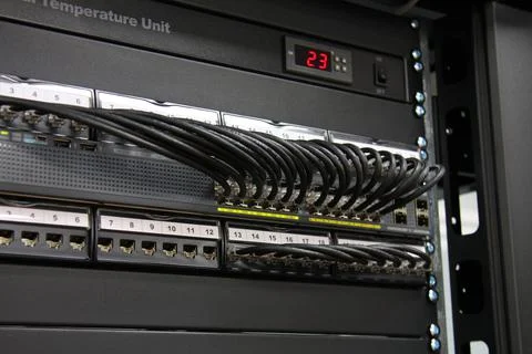 Low-current rack of electronic equipment. Stock Photos