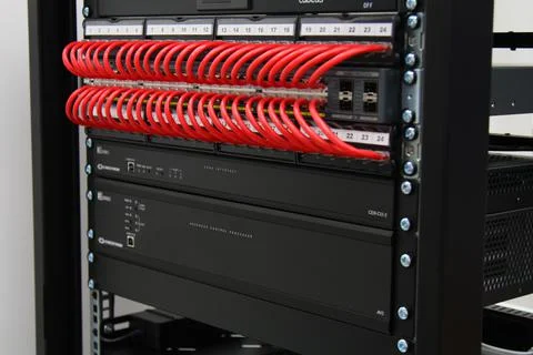 Low-current rack of electronic equipment. Stock Photos