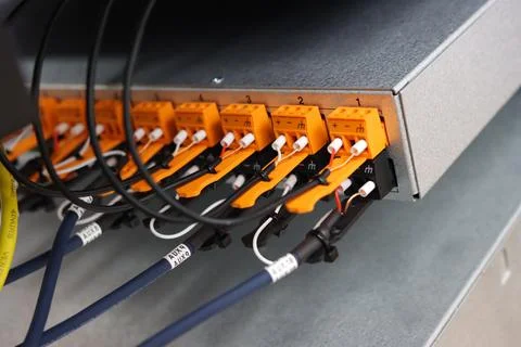 Low-current rack of electronic equipment. Stock Photos