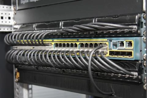 Low-current rack of electronic equipment. Stock Photos