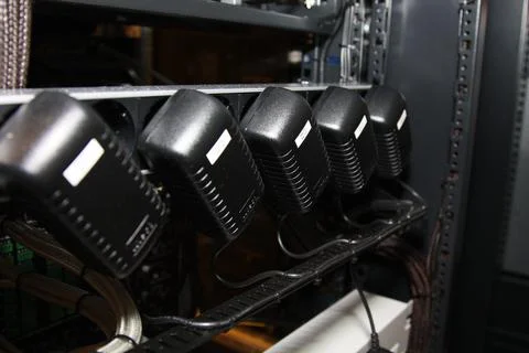 Low-current rack of electronic equipment. Stock Photos