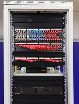 Low-current rack of electronic equipment. Stock Photos