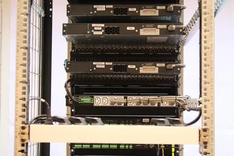 Low-current rack of electronic equipment. Stock Photos