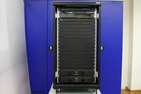 Low-current rack of electronic equipment. Stock Photos