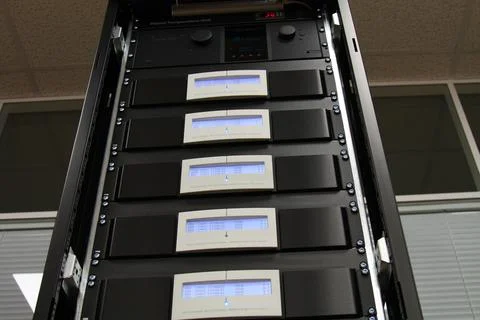 Low-current rack of electronic equipment. Stock Photos