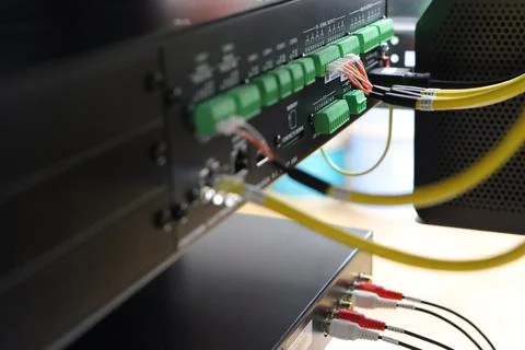 Low-current rack of electronic equipment. Stock Photos