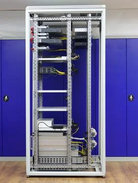 Low-current rack of electronic equipment. Stock Photos